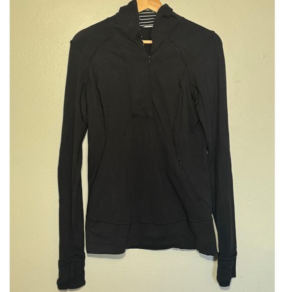 Women's Size 8 Lululemon Think Fast 1/4 Zip Jacket Black Striped Collar Rulu - Picture 3 of 8